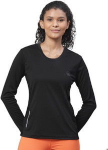 CHKOKKO Women Solid Round Neck Polyester Black