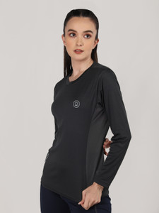 CHKOKKO Women Solid Round Neck Polyester Grey