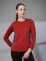 CHKOKKO Solid Women Round Neck Maroon T-Shirt