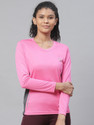 CHKOKKO Women Solid Round Neck Polyester Pink