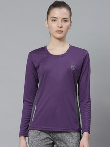 CHKOKKO Women Solid Round Neck Polyester Purple