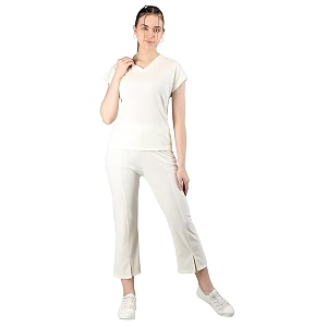 chkokko women casual summer track suit t-shirt shorts trackpant co-ord set cream m