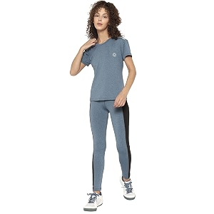 chkokko women casual summer track suit t-shirt shorts trackpant co-ord set blue melange s