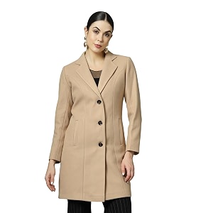 chkokko women chic winter coat single breasted  knee length design with buttoned closure and practical front side pockets for stylish and comfortable wear