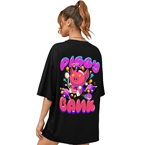 chkokko oversized round neck drop shoulder printed polyester half sleeves t-shirt for women