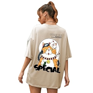 chkokko oversized round neck drop shoulder printed polyester half sleeves t-shirt for women