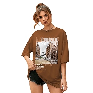 chkokko oversized round neck drop shoulder printed cotton t-shirt for women
