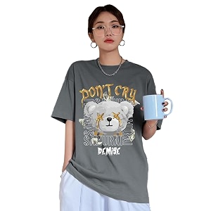 chkokko oversized round neck drop shoulder printed polyester half sleeves t-shirt for women