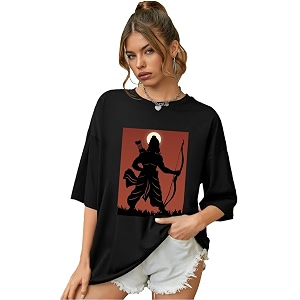 chkokko oversized round neck drop shoulder printed polyester half sleeves t-shirt for women