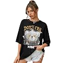 CHKOKKO Oversized Round Neck Drop Shoulder Printed Cotton T-Shirt for Women
