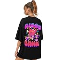 CHKOKKO Oversized Round Neck Drop Shoulder Printed Polyester Half Sleeves T-Shirt for Women