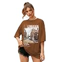 CHKOKKO Oversized Round Neck Drop Shoulder Printed Cotton T-Shirt for Women