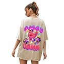 CHKOKKO Oversized Round Neck Drop Shoulder Printed Cotton T-Shirt for Women