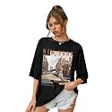 CHKOKKO Oversized Round Neck Drop Shoulder Printed Polyester Half Sleeves T-Shirt for Women