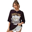 CHKOKKO Oversized Round Neck Drop Shoulder Printed Polyester Half Sleeves T-Shirt for Women