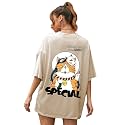 CHKOKKO Oversized Round Neck Drop Shoulder Printed Polyester Half Sleeves T-Shirt for Women
