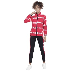 chkokko women printed zipper full sleeves track suit