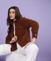 CHKOKKO Women Solid Casual Brown Shirt