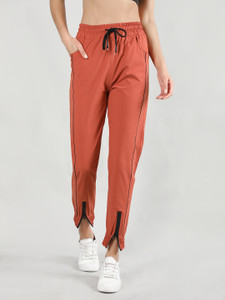 CHKOKKO Women Solid Orange Track Pants