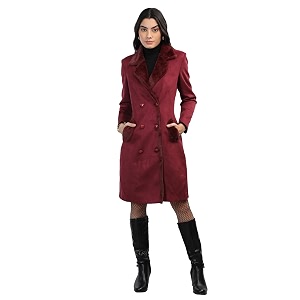 chkokko women polyester stylish winter wear single breasted standard length coat