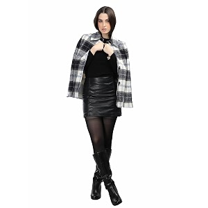chkokko polycotton women winter wear single breasted standard length coat black white blue check xxl