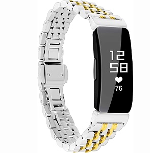 metal bracelet compatible with fitbit inspireinspire hrinspire 2 bands stainless steel replacement strap wristband accessories for inspire tracker for women silver-gold