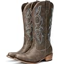 Choiran Cowboy Boots for Women - Mid Calf Cowgirl Boots Western Chunky Heel Pointed Toe Boot with Retro Embroidery, Country Concert Outfit Essentials for Rodeo Festival