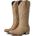 Choiran Cowboy Boots for Women - Mid Calf Cowgirl Boots Western Chunky Heel Pointed Toe Boot with Retro Embroidery, Country Concert Outfit Essentials for Rodeo Festival