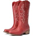 Choiran Cowboy Boots for Women - Mid Calf Cowgirl Boots Western Chunky Heel Pointed Toe Boot with Retro Embroidery, Country Concert Outfit Essentials for Rodeo Festival