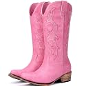 Choiran Cowboy Boots for Women - Mid Calf Cowgirl Boots Western Chunky Heel Pointed Toe Boot with Retro Embroidery, Country Concert Outfit Essentials for Rodeo Festival