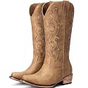 Choiran Cowboy Boots for Women - Mid Calf Cowgirl Boots Western Chunky Heel Pointed Toe Boot with Retro Embroidery, Country Concert Outfit Essentials for Rodeo Festival