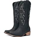 Choiran Cowboy Boots for Women - Mid Calf Cowgirl Boots Western Chunky Heel Pointed Toe Boot with Retro Embroidery, Country Concert Outfit Essentials for Rodeo Festival