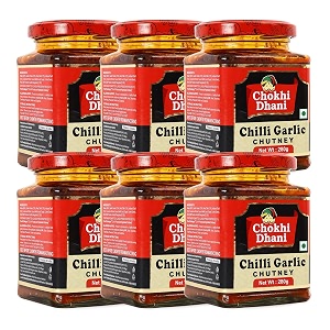 chokhi dhani chilli garlic chutney  spicy sauce  rajasthan ki lal mirchi lahsun ki chatni  pack of 6 280g each