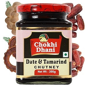 chokhi dhani date and tamarind chutney sweet and tangy condiment for dipping chutneys indian home style delicious and ready-to-eat fresh khatti mithi imli khajoor chatni pack of 1 300g