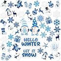 Cholemy 53 Pcs Winter Window Clings Blue Christmas Gel Clings for Windows