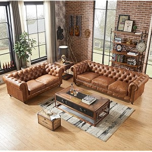 modern amp classic leatherette chesterfield sofa set brown leatherette button tufted for living room bedroom hallways 32 seater