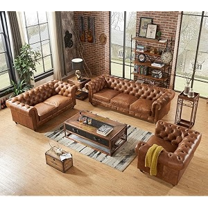 modern amp classic leatherette chesterfield sofa setfor living room 321 seater