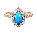 Choose Your Gemstone 18K Rose Gold Ring Pear Shape Halo Diamond Design Wedding Engagement Handmade and Fashion Jewelry for Women Girl Available in Size 4,5,6,7,8,9,10,11,12