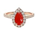 Choose Your Gemstone 18K Rose Gold Ring Pear Shape Halo Diamond Design Wedding Engagement Handmade and Fashion Jewelry for Women Girl Available in Size 4,5,6,7,8,9,10,11,12
