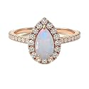 Choose Your Gemstone 18K Rose Gold Ring Pear Shape Halo Diamond Design Wedding Engagement Handmade and Fashion Jewelry for Women Girl Available in Size 4,5,6,7,8,9,10,11,12