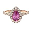 Choose Your Gemstone 18K Rose Gold Ring Pear Shape Halo Diamond Design Wedding Engagement Handmade and Fashion Jewelry for Women Girl Available in Size 4,5,6,7,8,9,10,11,12