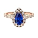 Choose Your Gemstone 18K Rose Gold Ring Pear Shape Halo Diamond Design Wedding Engagement Handmade and Fashion Jewelry for Women Girl Available in Size 4,5,6,7,8,9,10,11,12