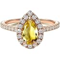 Choose Your Gemstone 18K Rose Gold Ring Pear Shape Halo Diamond Design Wedding Engagement Handmade and Fashion Jewelry for Women Girl Available in Size 4,5,6,7,8,9,10,11,12