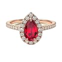 Choose Your Gemstone 18K Rose Gold Ring Pear Shape Halo Diamond Design Wedding Engagement Handmade and Fashion Jewelry for Women Girl Available in Size 4,5,6,7,8,9,10,11,12
