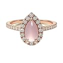 Choose Your Gemstone 18K Rose Gold Ring Pear Shape Halo Diamond Design Wedding Engagement Handmade and Fashion Jewelry for Women Girl Available in Size 4,5,6,7,8,9,10,11,12