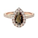 Choose Your Gemstone 18K Rose Gold Ring Pear Shape Halo Diamond Design Wedding Engagement Handmade and Fashion Jewelry for Women Girl Available in Size 4,5,6,7,8,9,10,11,12