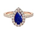 Choose Your Gemstone 18K Rose Gold Ring Pear Shape Halo Diamond Design Wedding Engagement Handmade and Fashion Jewelry for Women Girl Available in Size 4,5,6,7,8,9,10,11,12