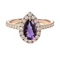 Choose Your Gemstone 18K Rose Gold Ring Pear Shape Halo Diamond Design Wedding Engagement Handmade and Fashion Jewelry for Women Girl Available in Size 4,5,6,7,8,9,10,11,12