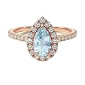 Choose Your Gemstone 18K Rose Gold Ring Pear Shape Halo Diamond Design Wedding Engagement Handmade and Fashion Jewelry for Women Girl Available in Size 4,5,6,7,8,9,10,11,12