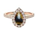 Choose Your Gemstone 18K Rose Gold Ring Pear Shape Halo Diamond Design Wedding Engagement Handmade and Fashion Jewelry for Women Girl Available in Size 4,5,6,7,8,9,10,11,12